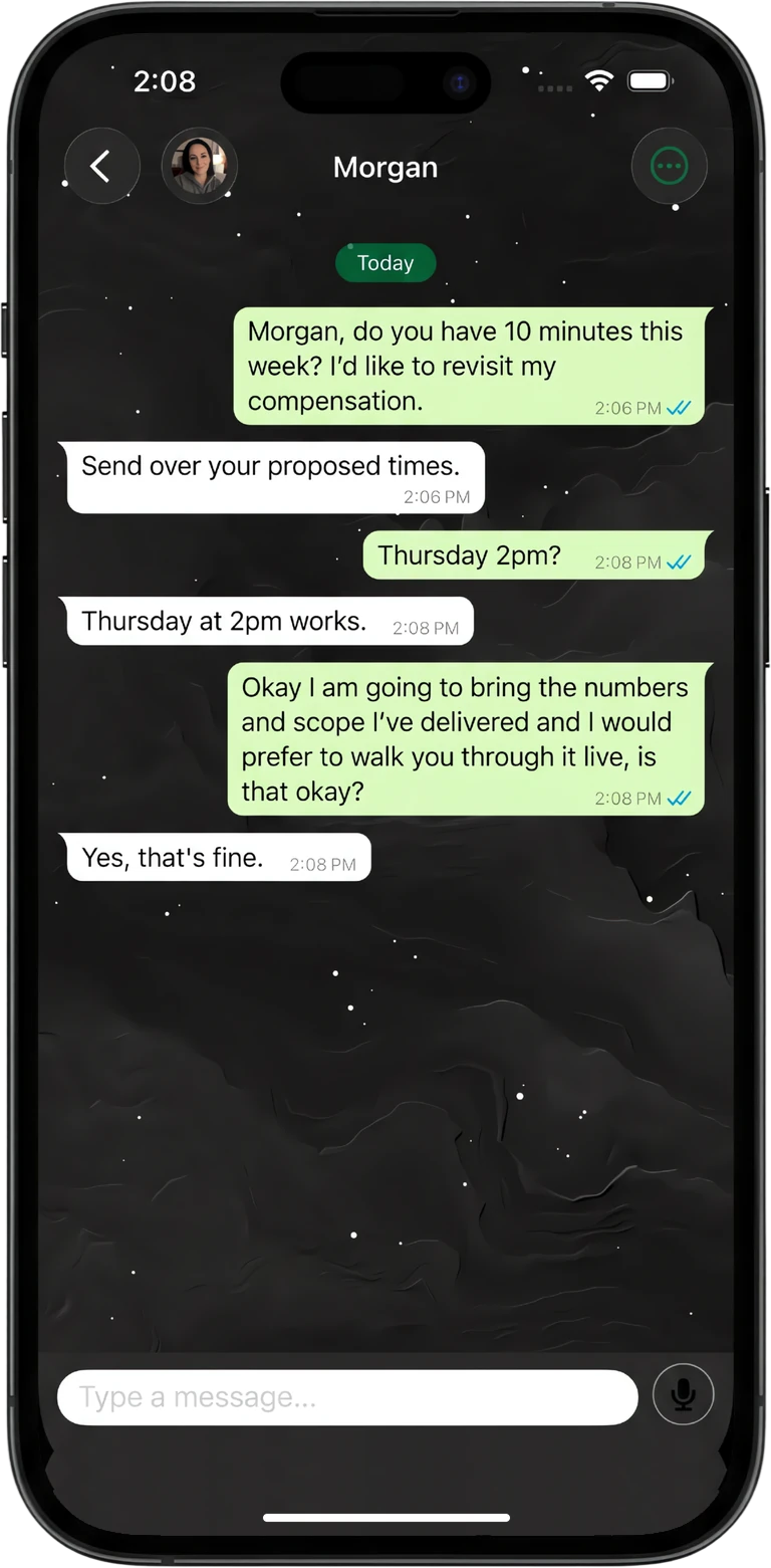 WhatsGen chat: practising a professional conversation with an AI persona named Morgan
